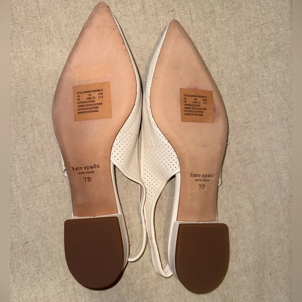 kate spade White Pointed Toe Perforated Slingback Flats - Picture 3 of 3